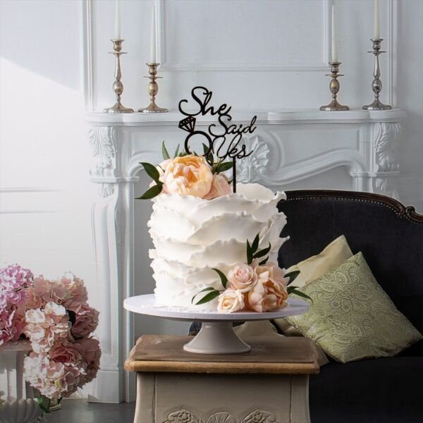 She Said Yes - Peach flowers Ruffles Cake - Best Cake Shop Dubai